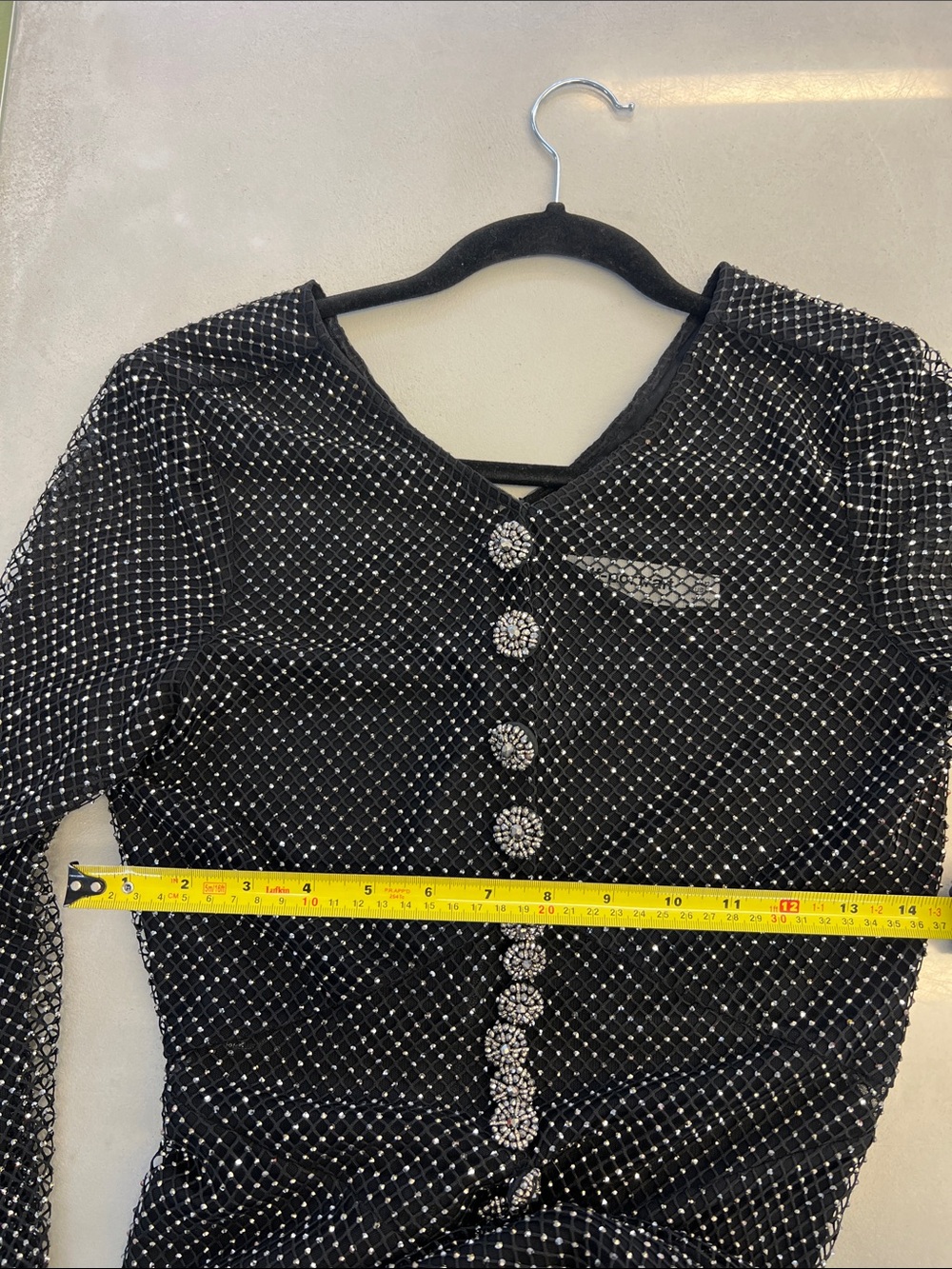 Black Sequin Long Sleeve Evening Gown - Elegant Sparkle - Picture 5 of 7